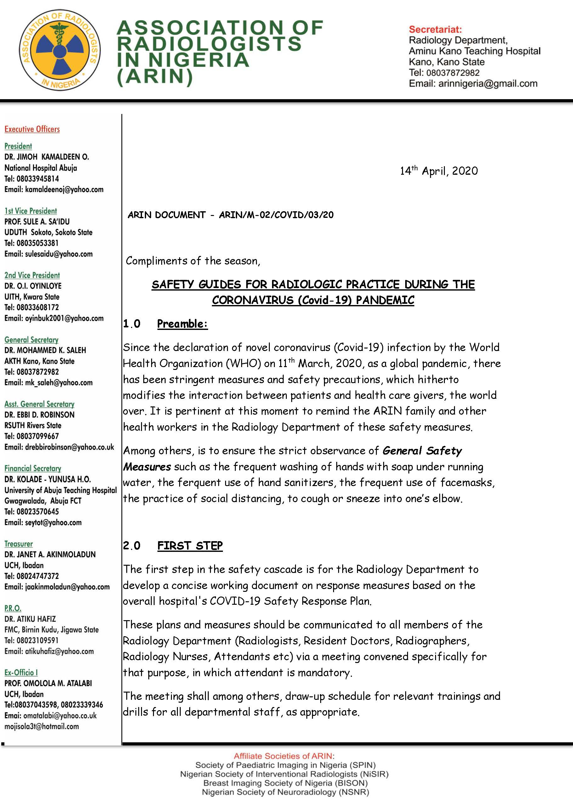 ARIN COVID 19 SAFETY GUIDES Page 1